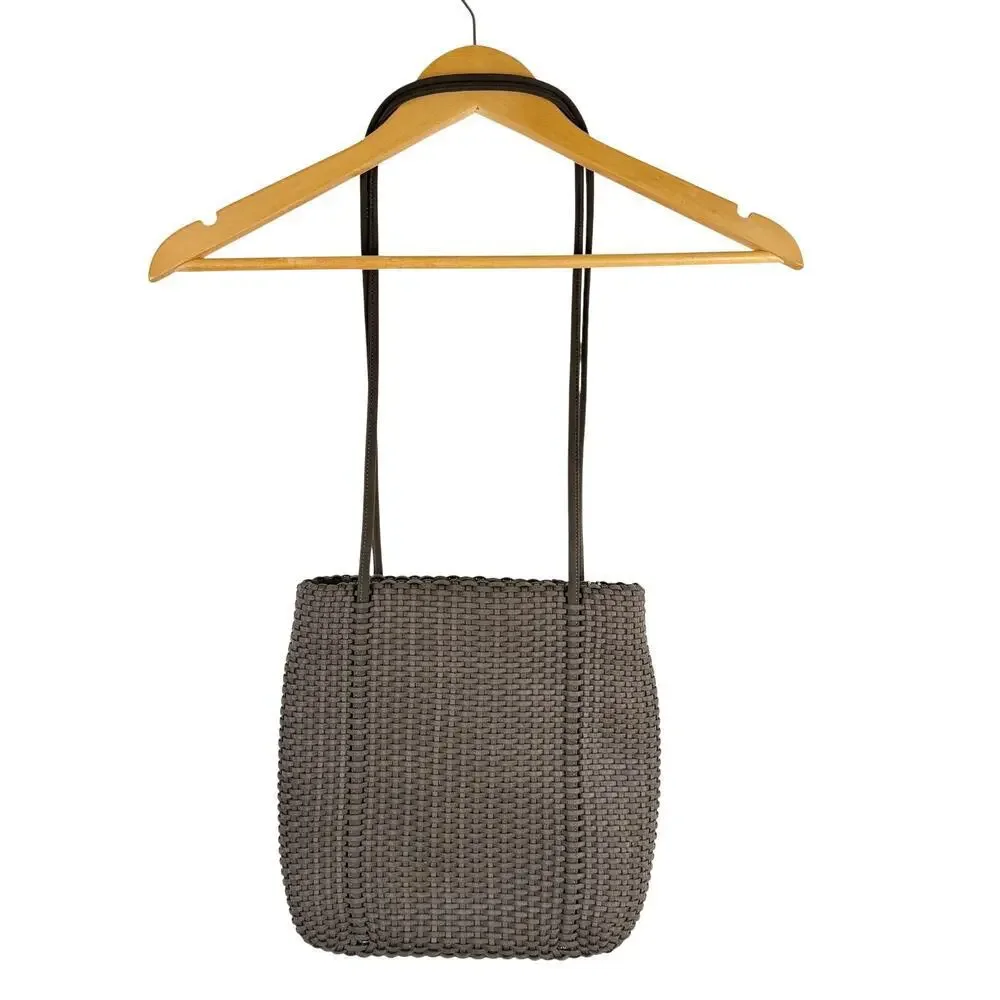 Nine West Chocolate Brown Woven Shoulder Bag Purse Y2K Square Zip Closure